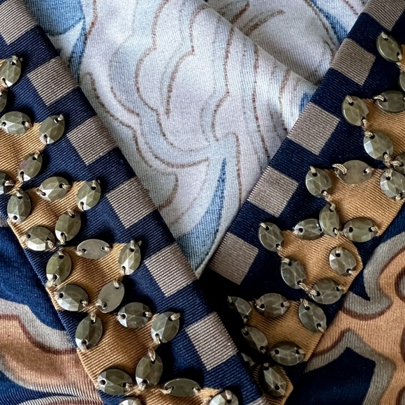 Soft Surroundings Embellished Blue and Brown V-Neck Tunic Size Large - Picture 6 of 14